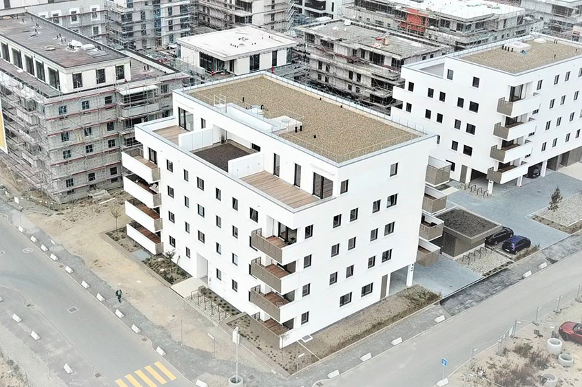 Bezogene Gebäude in den Steimker Gärten.